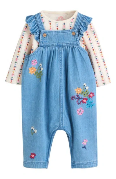 Next Babies'  Kids' Print Bodysuit & Embroidered Denim Overalls Set In Blue