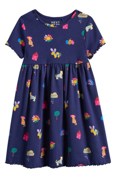Next Babies'  Kids' Print Rib Knit Dress In Blue
