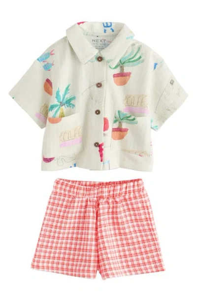 Next Kids' Print Shirt & Gingham Shorts Set In Multi