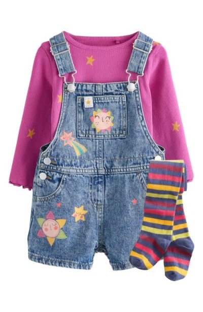 Next Kids' Print T-shirt, Denim Overalls & Socks Set In Blue