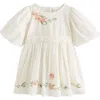 NEXT NEXT KIDS' PUFF SLEEVE EMBROIDERED COTTON & LINEN DRESS