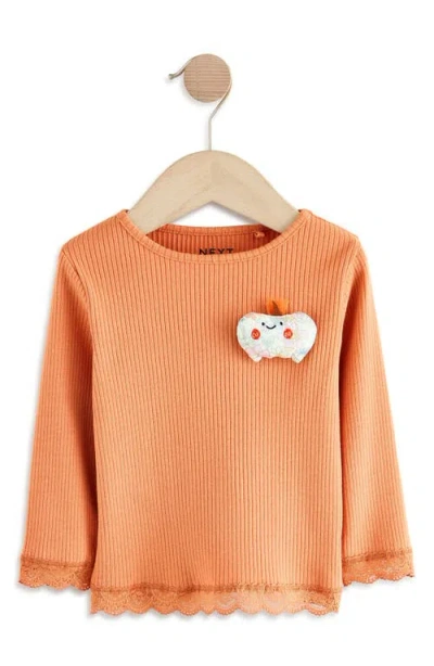Next Kids' Pumpkin Appliqué Rib Long Sleeve Top In Multi