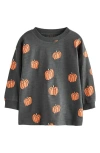 Next Kids' Pumpkin Print Long Sleeve Cotton T-shirt In Black