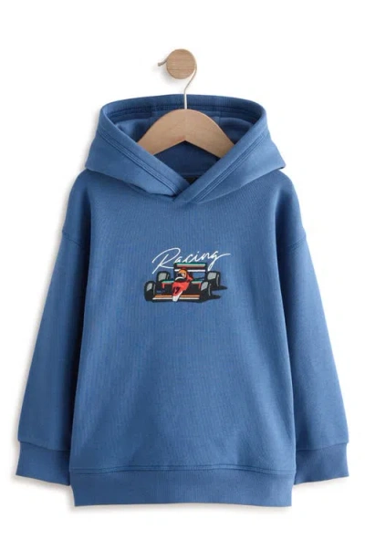 Next Kids' Race Car Embroidered Cotton Graphic Hoodie In Blue