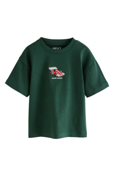 Next Kids' Race Car Embroidered Cotton T-shirt In Green