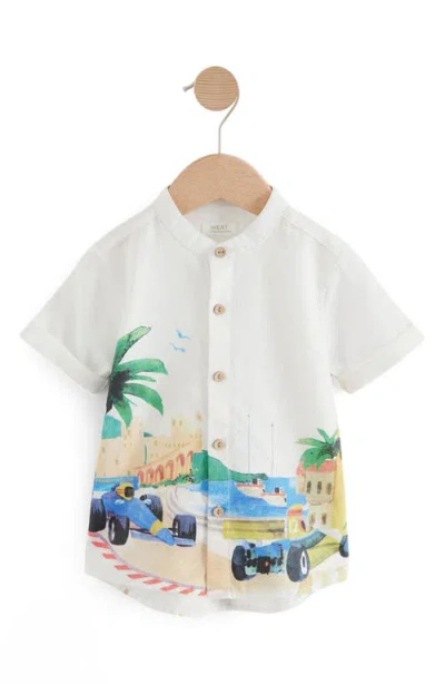 Next Kids' Race Track Short Sleeve Linen & Cotton Button-up Shirt In Cream
