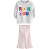 Next Kids' Rainbow Appliqué Sweatshirt & Rib Flare Leggings Set In Grey