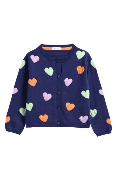 Next Babies'  Kids' Rainbow Heart Cotton Blend Cardigan In Blue