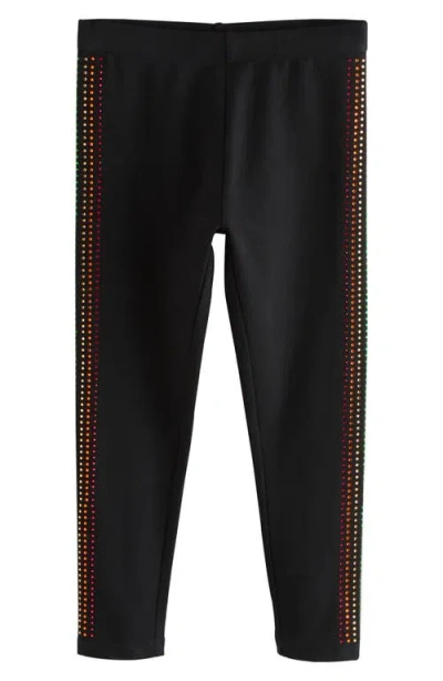 Next Kids' Rainbow Seam Diamante Leggings In Black