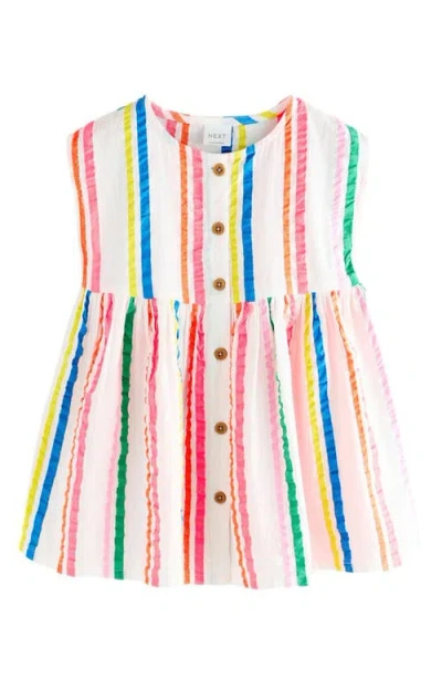 Next Kids' Rainbow Stripe Cotton Seersucker Sleeveless Shirtdress In White