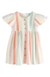 Next Kids' Rainbow Stripe Flutter Sleeve Cotton & Linen Dress