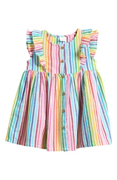 Next Babies'  Kids' Rainbow Stripe Flutter Sleeve Dress In Multi