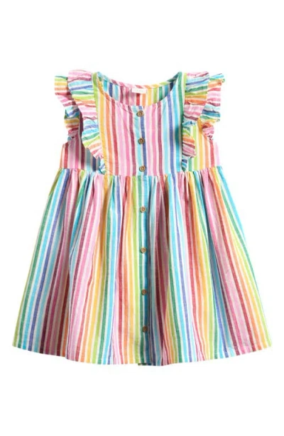 Next Babies'  Kids' Rainbow Stripe Flutter Sleeve Dress In Multi