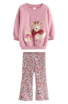 Next Kids' Reindeer Appliqué Graphic Sweatshirt & Floral Leggings Set In Brown