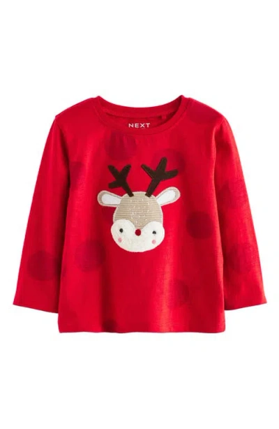 Next Kids' Reindeer Appliqué Polka Dot Cotton T-shirt In Red