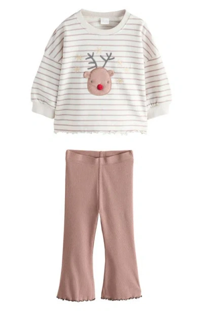 Next Babies'  Kids' Reindeer Long Sleeve T-shirt & Flare Leggings Set In Multi