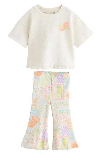 Next Kids' Rib Graphic T-shirt & Flare Leggings Set In White