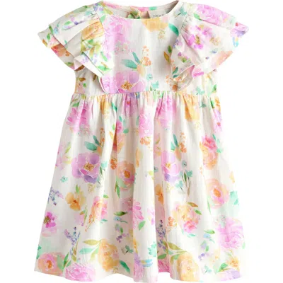 Next Kids' Romantic Floral Ruffle Dress In White