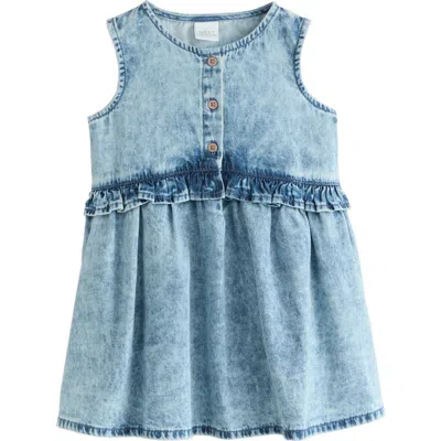Next Kids' Ruffle Cotton Denim Dress In Blue