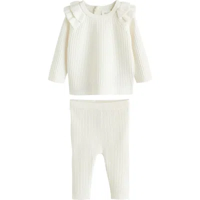 Next Babies'  Kids' Ruffle Rib Top & Leggings Set In White