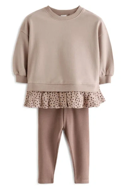 Next Kids' Ruffle Sweatshirt & Leggings Set In Beige