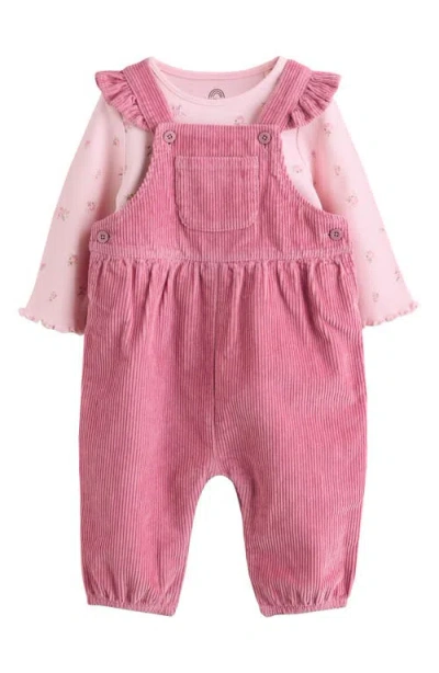 Next Babies'  Kids' Ruffled Corduroy Dungarees & Bodysuit Set In Pink