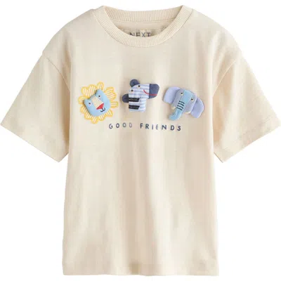 Next Kids' Safari Animal Appliqué Cotton T-shirt In Neutral