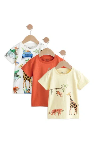 Next Babies'  Kids' Safari Assorted 3-pack Cotton Graphic T-shirts In Yellow