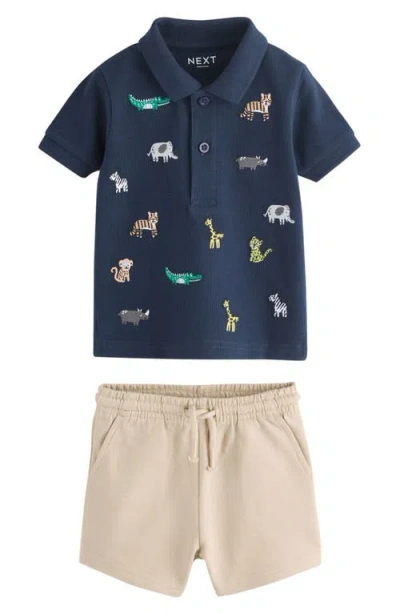 Next Kids' Safari Polo & Shorts Set In Blue