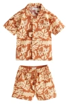 Next Kids' Safari Print Cotton Camp Shirt & Drawstring Shorts Set In Brown