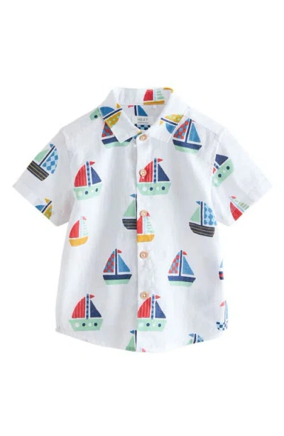 Next Kids' Sailboat Print Short Sleeve Button-up Shirt In Multi