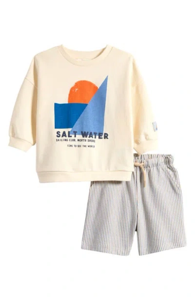 Next Babies'  Kids' Sailing Cotton Graphic Sweatshirt & Striped Shorts Set In Neutral