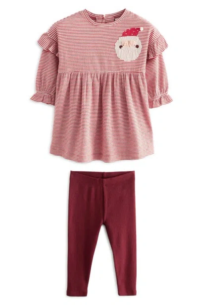 Next Kids' Santa Appliqué Stripe Dress & Leggings Set In Red