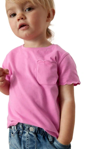 Next Kids' Scallop Accent Cotton Pocket T-shirt In Bright Pink