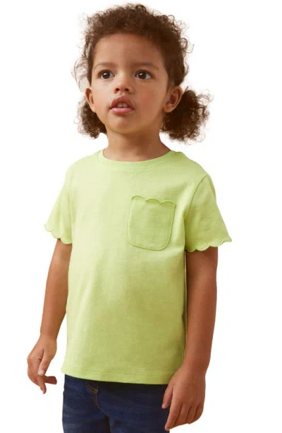 Next Kids' Scallop Accent Cotton Pocket T-shirt In Soft Neon Green