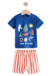 Next Kids' Seaside Appliqué Graphic T-shirt & Stripe Shorts Set In Blue