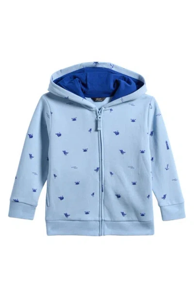 Next Kids' Seaside Print Cotton Zip-up Hoodie In Blue