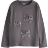 Next Kids' Sequin Bow T-shirt In Faded Black