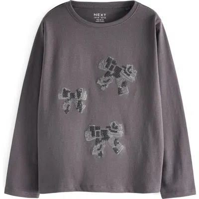 Next Kids' Sequin Bow T-shirt In Faded Black