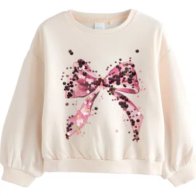 Next Kids' Sequin Embellished Bow Graphic Sweatshirt In Pink