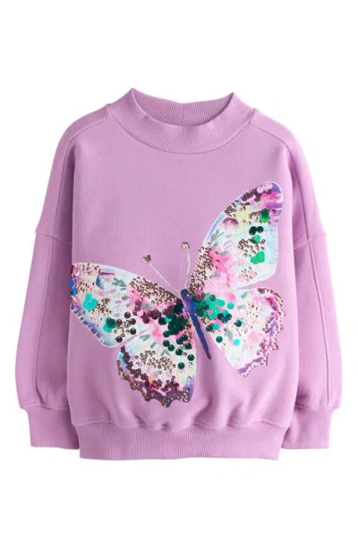 Next Kids' Sequin Embellished Butterfly Cotton Blend Sweatshirt In Purple