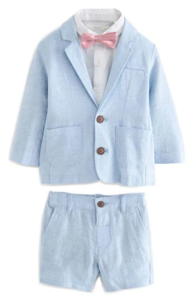 Next Kids' Short Sleeve Button-up Shirt, Blazer & Shorts Suit Set In Blue