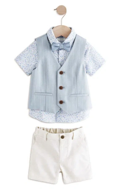 Next Kids' Short Sleeve Button-up Shirt, Bow Tie, Vest & Shorts Set In Blue