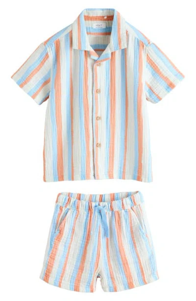 Next Kids' Short Sleeve Button-up Shirt & Shorts Set In Blue