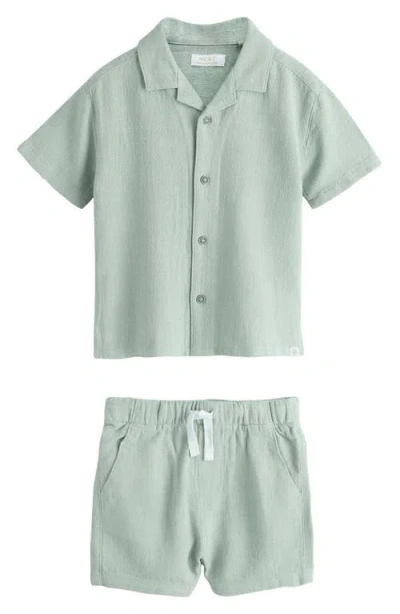 Next Kids' Short Sleeve Button-up Shirt & Shorts Set In Green