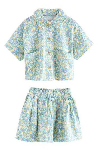 Next Kids' Short Sleeve Cotton Button-up Shirt & Skirt Set In Grey