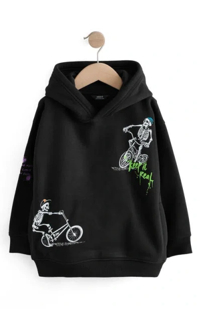 Next Kids' Skleton Biker Fleece Hoodie In Black