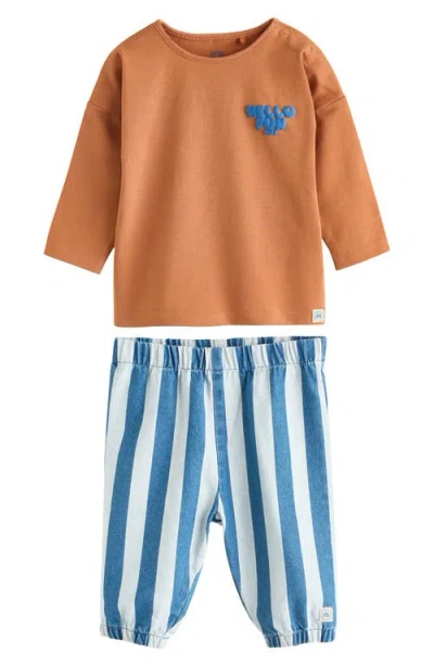 Next Babies'  Kids' Slogan Long Sleeve Graphic T-shirt & Stripe Jeans Set In Brown