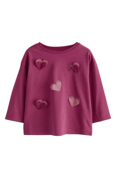 Next Kids' Sparkle Heart Appliqué Cotton Top In Burgundy