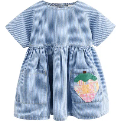 Next Babies'  Kids' Strawberry Patch Stripe Denim Dress In Blue